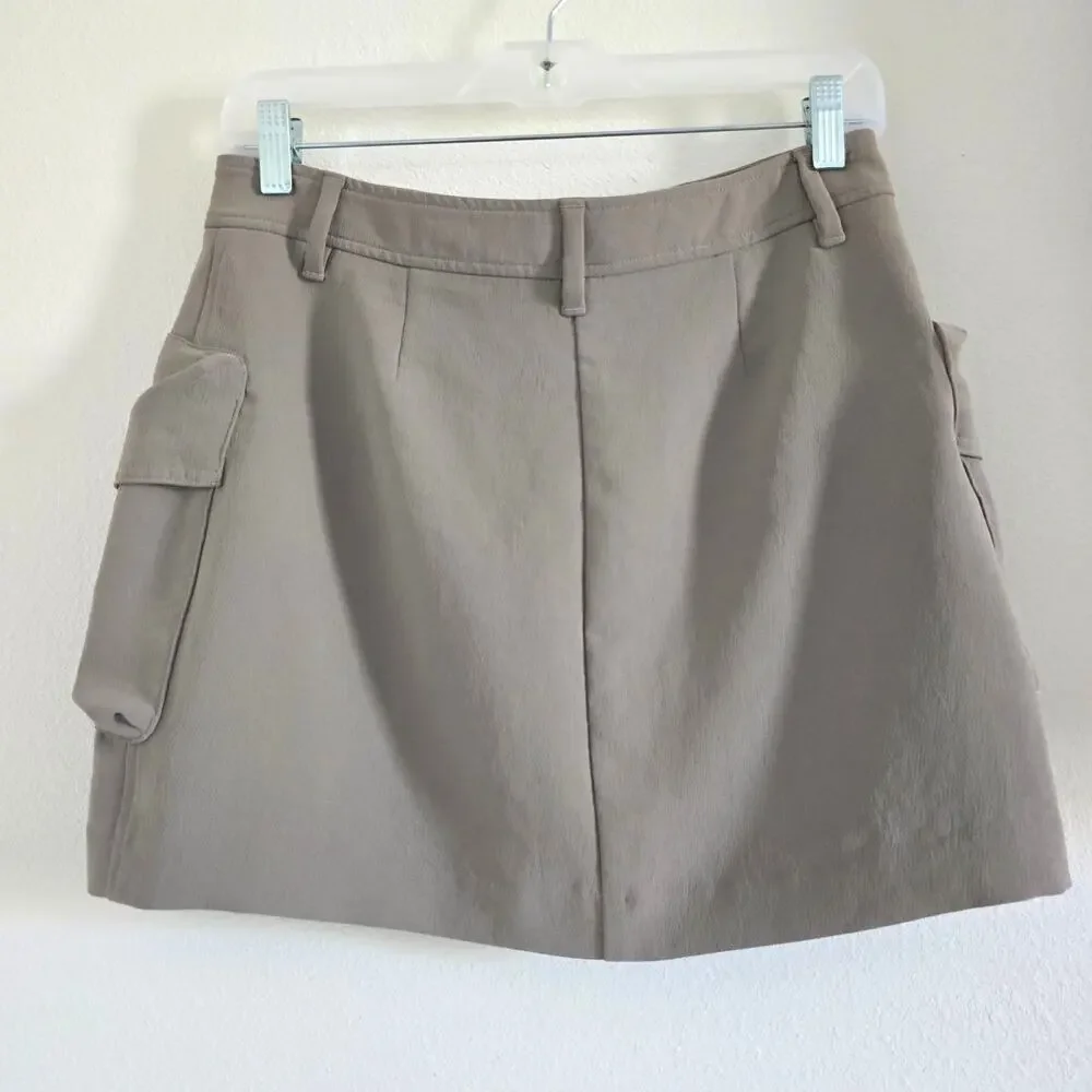 Aritzia Wilfred Astral Cargo High Waisted Micro Crepe Mini Skirt Nomad Taupe 8 - Picture 3 of 8
